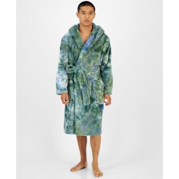 Sun + Stone Men's Tie-Dyed Hooded Fleece Robe,  Sz L/XL - Picture 1 of 10